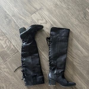 Over the knee black heeled boots